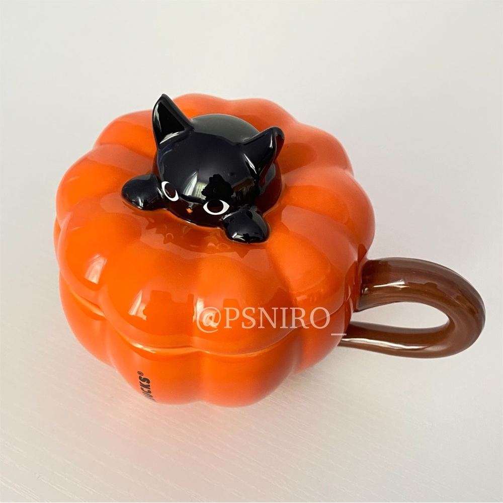 Starbucks Halloween Cute Pumpkin Cat Mug with Lid Coffee Hot Cocoa Tea Kawaii